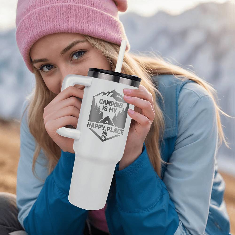 Camping Is My Happy Place Laser Engraved Pinnacle 40oz Tumbler