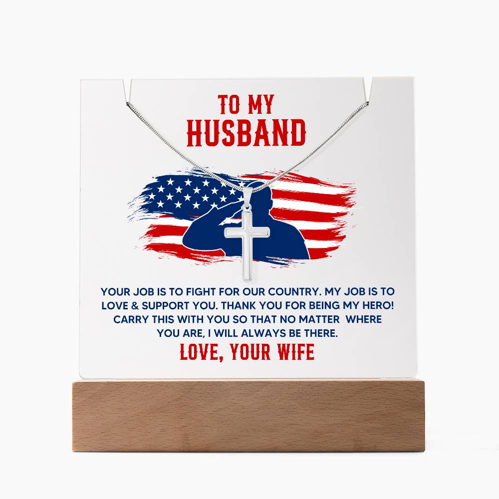 To My Husband Keepsake Acrylic Bundle With Cross Necklace