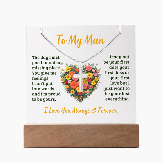 To My Man Keepsake Acrylic Bundle With Cross Necklace