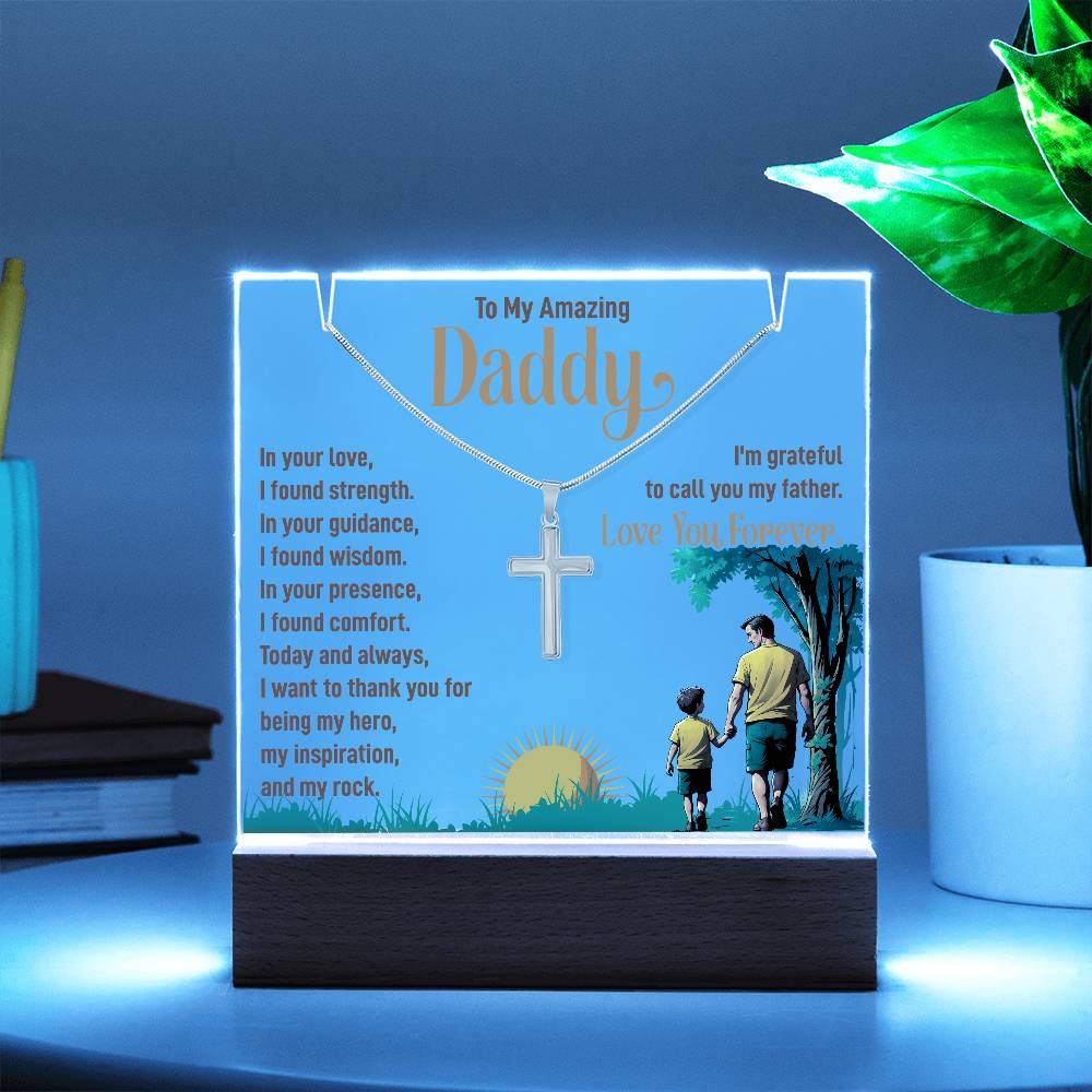 To My Amazing Daddy Keepsake Acrylic Bundle With Cross Necklace