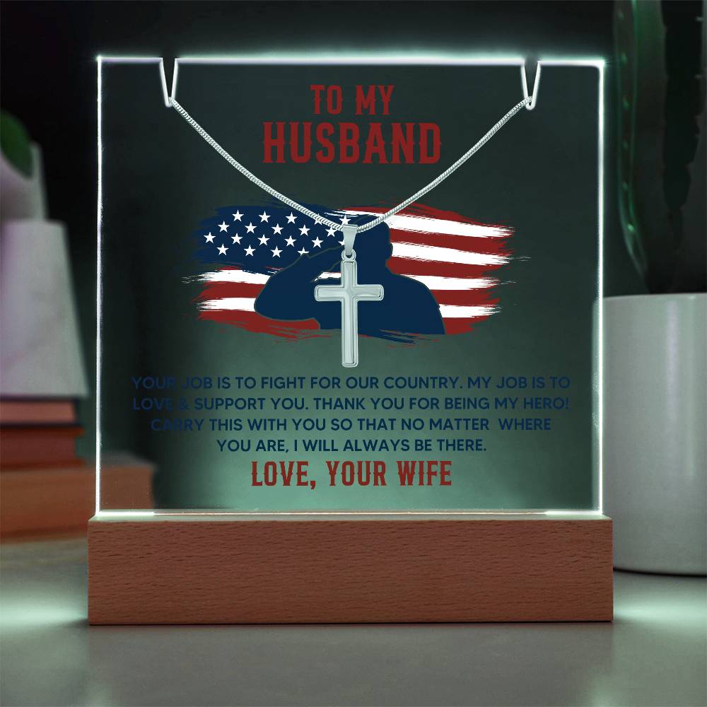 To My Husband Keepsake Acrylic Bundle With Cross Necklace