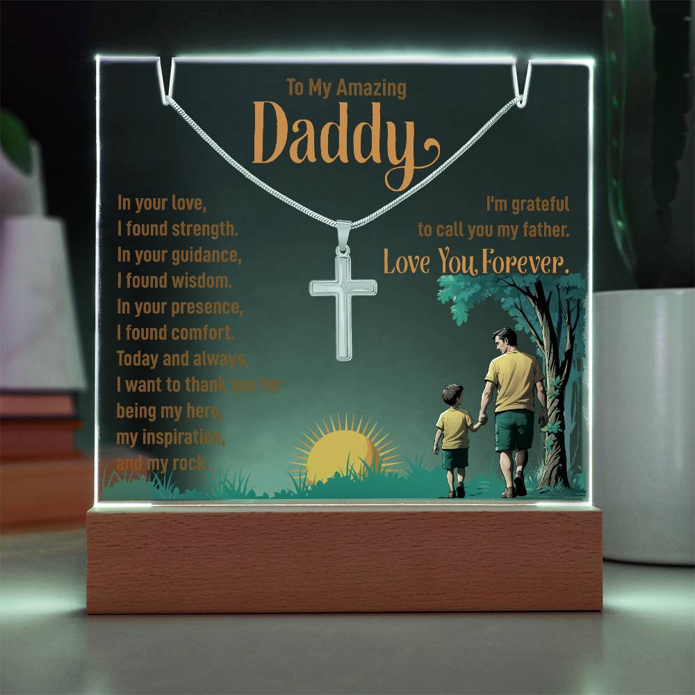 To My Amazing Daddy Keepsake Acrylic Bundle With Cross Necklace