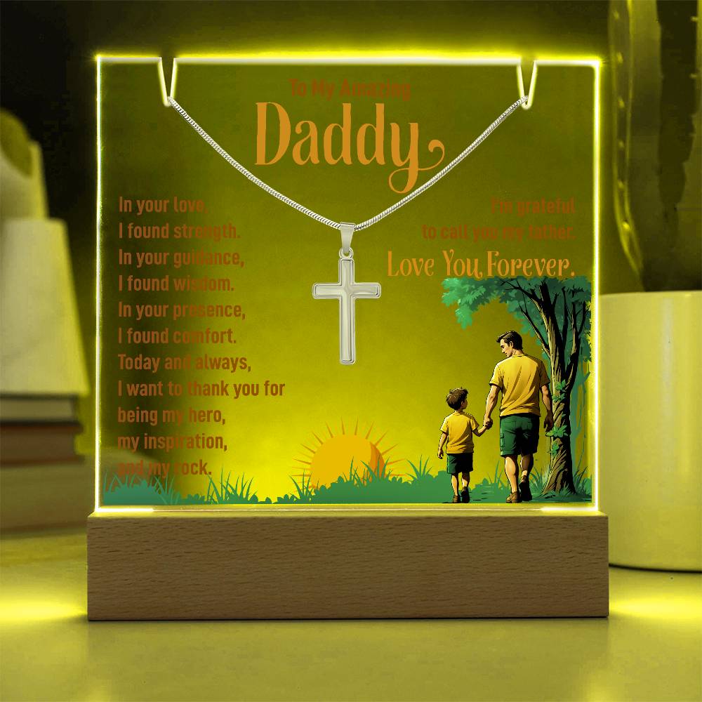 To My Amazing Daddy Keepsake Acrylic Bundle With Cross Necklace