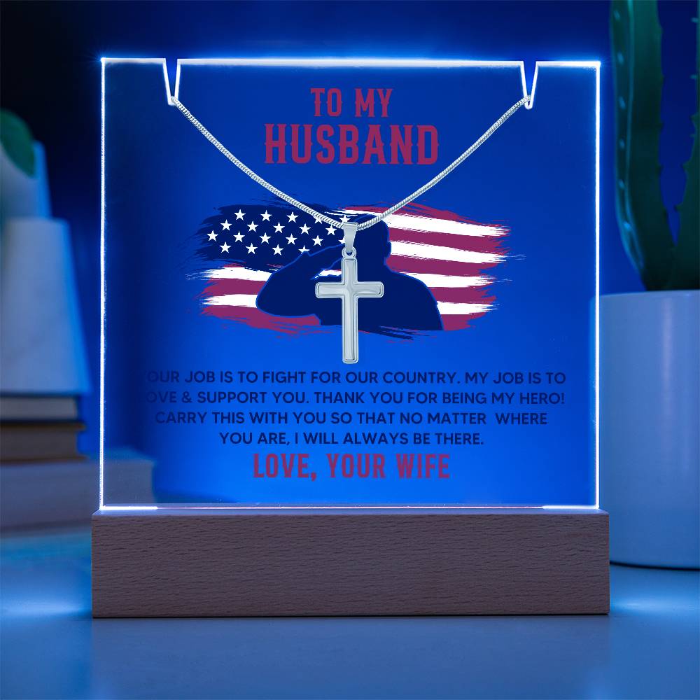 To My Husband Keepsake Acrylic Bundle With Cross Necklace