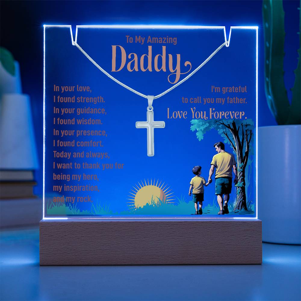 To My Amazing Daddy Keepsake Acrylic Bundle With Cross Necklace