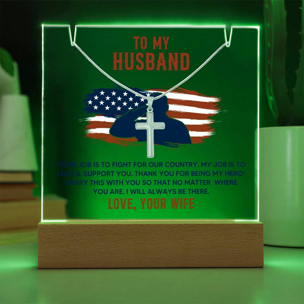 To My Husband Keepsake Acrylic Bundle With Cross Necklace