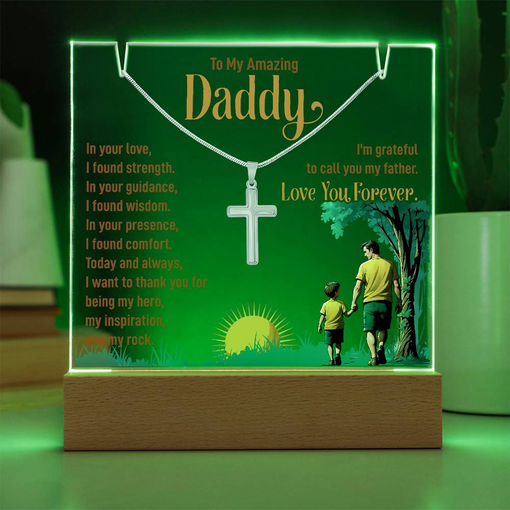 To My Amazing Daddy Keepsake Acrylic Bundle With Cross Necklace