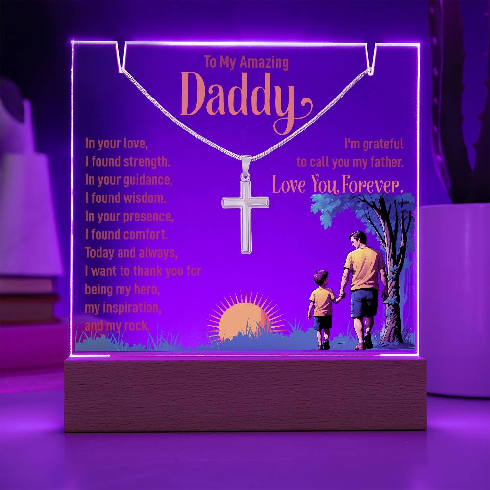 To My Amazing Daddy Keepsake Acrylic Bundle With Cross Necklace