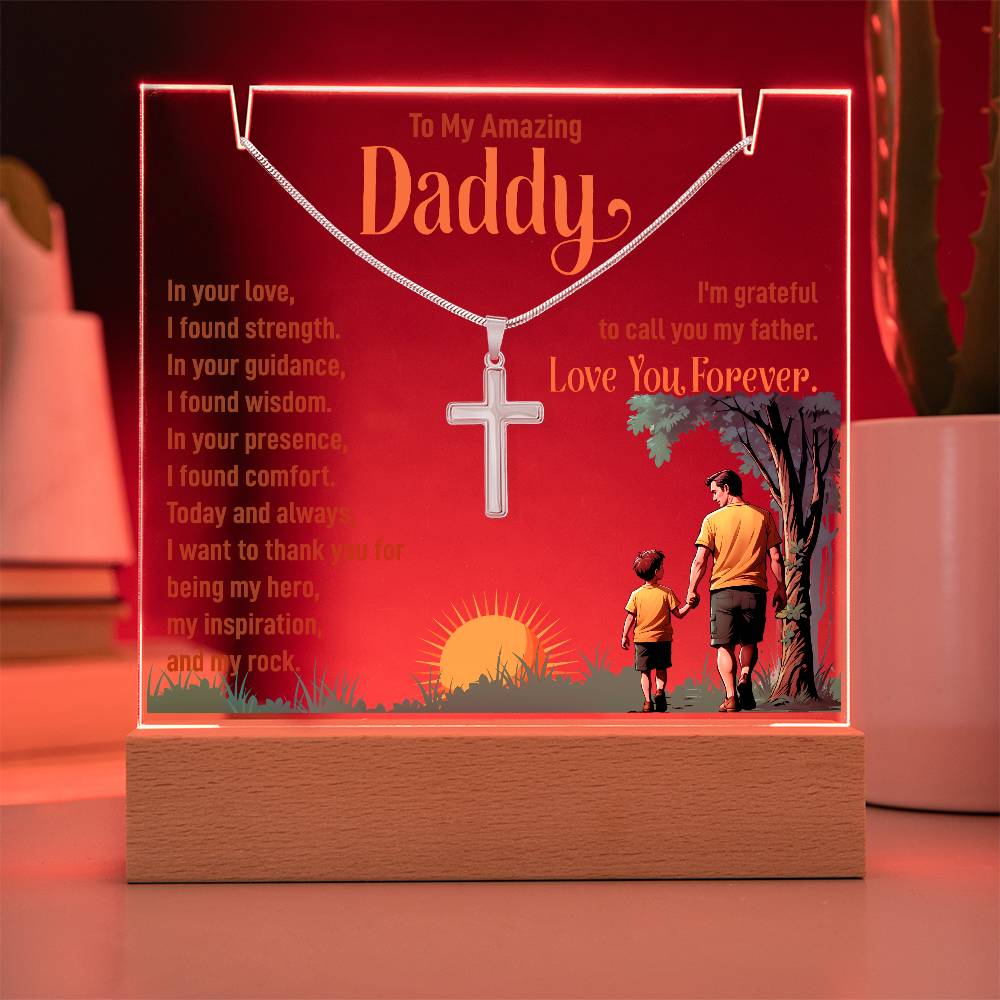 To My Amazing Daddy Keepsake Acrylic Bundle With Cross Necklace