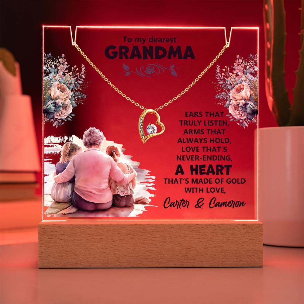 To My Dearest Grandma Keepsake Acrylic Bundle with Forever Love Necklace (Customizable)