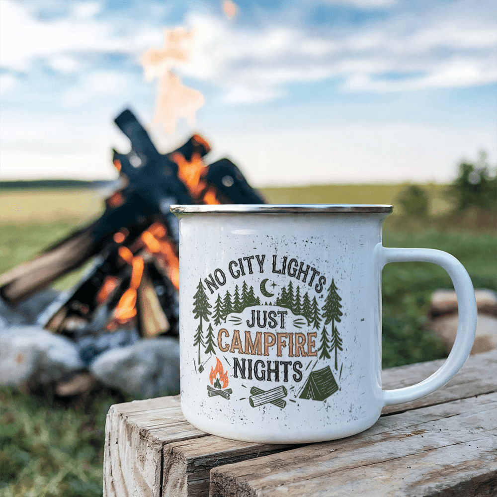 No City Lights Just Campfire Nights 12oz Enamel Camping Mug