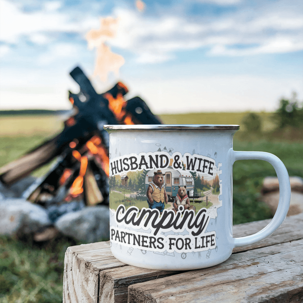 Husband & Wife Camping Partners For Life 12oz Enamel Camping Mug