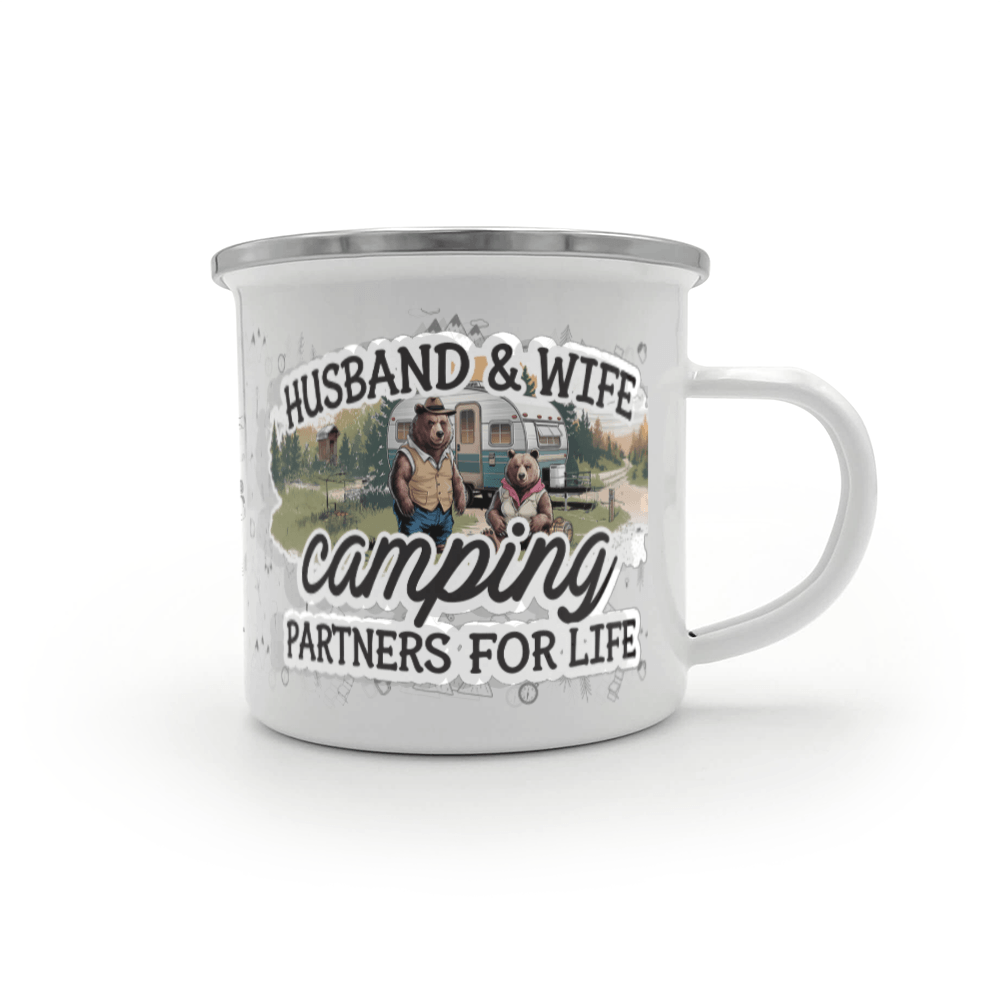 Husband & Wife Camping Partners For Life 12oz Enamel Camping Mug