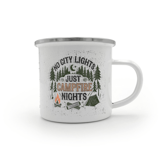 No City Lights Just Campfire Nights 12oz Enamel Camping Mug