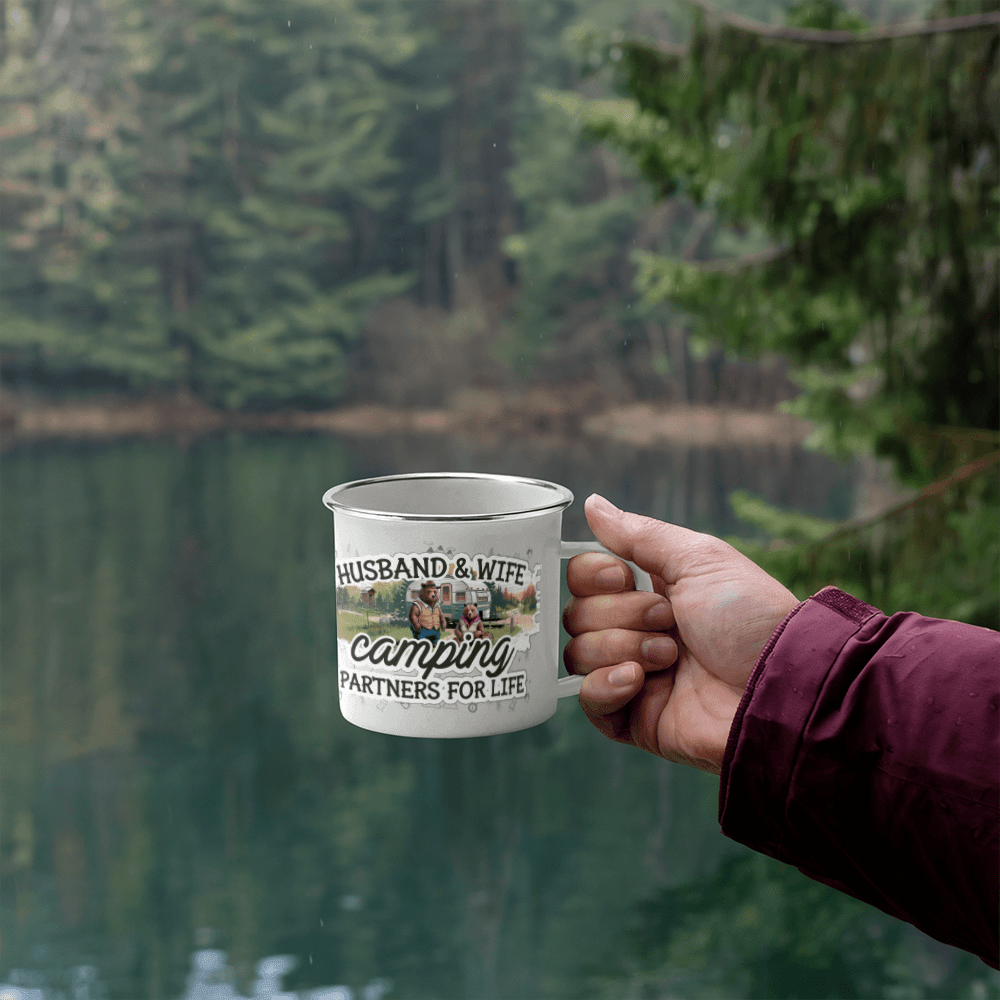 Husband & Wife Camping Partners For Life 12oz Enamel Camping Mug