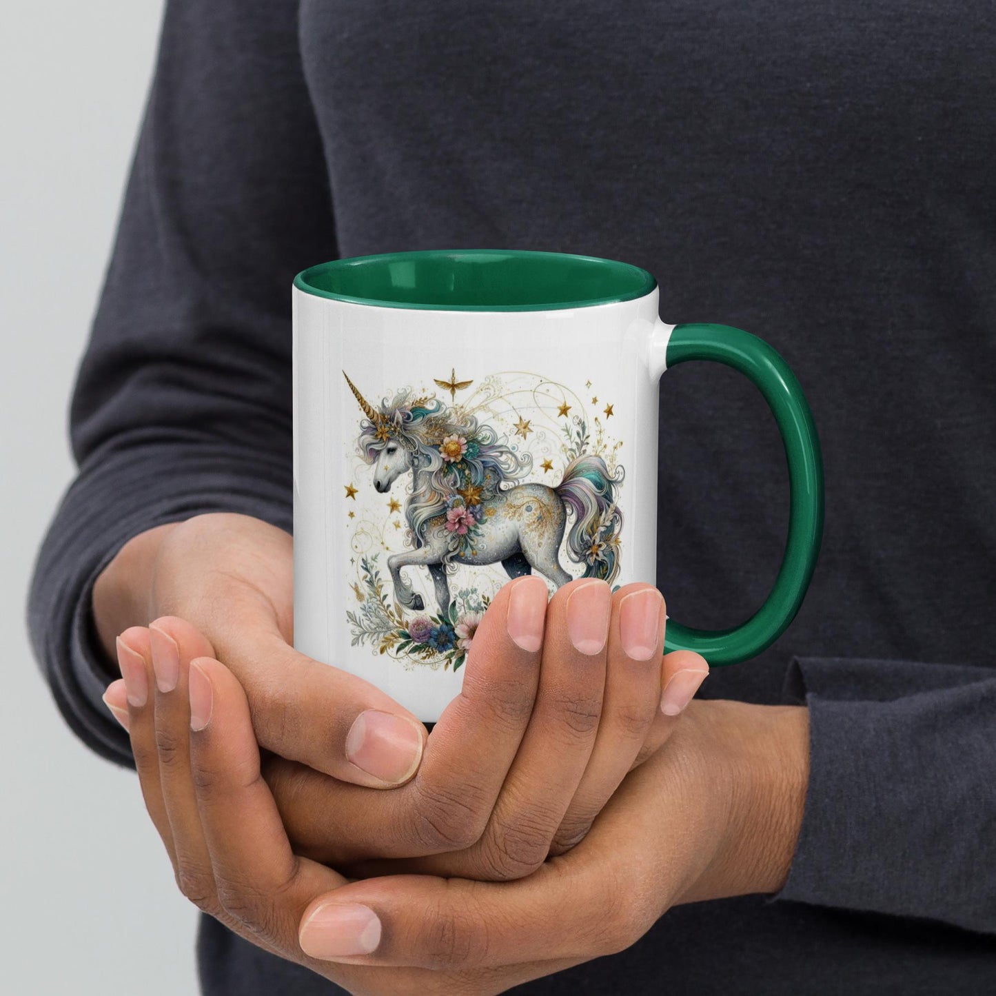 Life Is Better With Unicorns Dark Green Inside Mug